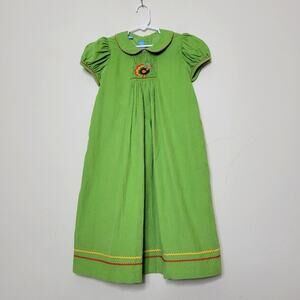 Anavini Hand Smocked Green Turkey Thanksgiving Girls Dress 6X 6T